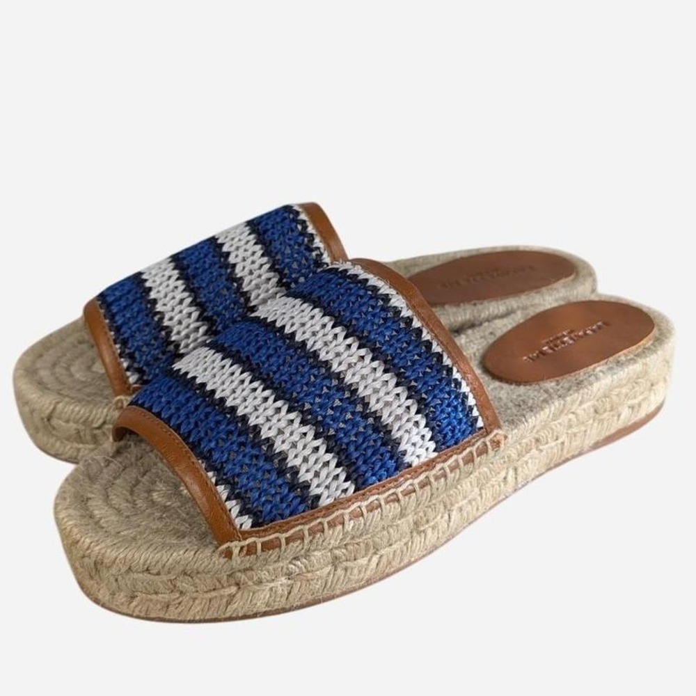 Lafayette 148 New York Raffia Espadrille Slide Cobalt Multi Size 39.5 / 9 - Picture 2 of 8